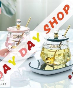 ロゴ グリーン 蓋つき コーヒーカップ コップ 可愛い マグカップ スプーン セットアイテム お茶用品 ティーカップ キッチン用品 クリア 食器