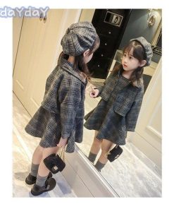 韓国子供服 キッズセットアップ 子とも3点セット 秋冬 女の子 可愛い ベレー帽 帽子贈り おしゃれ チェックセット 子とも服 結婚式 入学式 2色 卒園式