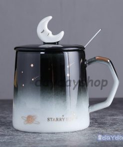 ブラック キッチン用品 コーヒーカップ 蓋つき グラデーションカラー マグカップ コップ ティーカップ 星空 月 食器 お茶用品 星