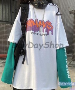 男女兼用 原宿 長袖 重ね着風 ストリート 韓国ファッション レディース ロンT トップス トレーナー 春秋