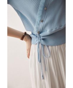 Tシャツ レディース 夏 40代 半袖トップス 無地フレア リボン VネックTシャツ レションニット ショット丈Tシャツ ゆったり おしゃれ 韓国風 Tブ 大人