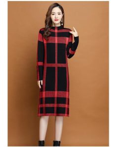 ワンピース 冬服 秋服 レディース ニットワンピース ゆったり 韓国風 おしゃれ 大人 セーターワンピース チェック柄 ハイネック 20代 30代 厚手 きれいめ