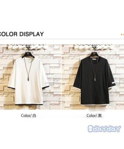 クルーネック 黒 ティーシャツ 切り替え 5分袖 夏服 カジュアルTシャツ 五分袖Tシャツ 白 Tシャツ メンズ