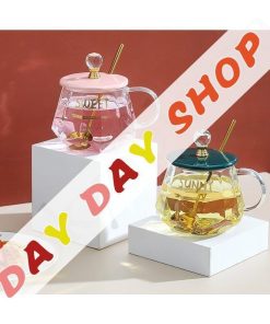 ロゴ グリーン 蓋つき コーヒーカップ コップ 可愛い マグカップ スプーン セットアイテム お茶用品 ティーカップ キッチン用品 クリア 食器