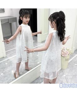 ワンピース キッズ 子供服 女の子 夏 キッズワンピース ノースリーブ チュール ドット柄 子供ドレス ジュニア 子ども お姫様 新品 おしゃれ 可愛い カジュアル