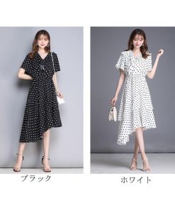 ワンピース レディース 40代 ワンピース シフォン 春 夏 ロング丈 ワンピース アシンメトリー フレアスカート ドット柄 オシャレ 30代 50代 お出かけ ドレス