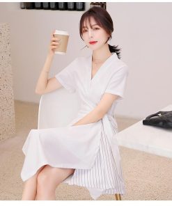 膝丈ワンピース ワンピース レディース 40代 春夏 半袖ワンピース ロング丈 韓国風 オシャレ上品 お出かけ スカート 切り替え 30代 アシンメトリー 上品 50代