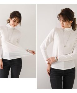 Tシャツ レディース 40代 綿 ハイネック カットソー 秋冬 韓国風 長袖 インナー 20代 30代 50代 トップス 大きいサイズ おしゃれ 体型カバー ゆったり 大人