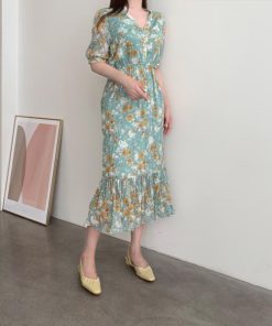 ワンピース レディース 40代 ワンピース 春 夏 半袖 ワンピース シフォン 花柄 フレアスカート Vネック オシャレ 上品 体型カバー 30代 上品 50代 お出かけ 大人