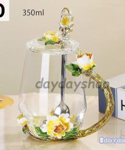 ティーカップセット ティーカップ 蓋 スプーン 蓋つき 花柄 装飾 グラス 透明 クリア ガラス イエロー レッド プレゼント お祝い