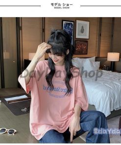 夏 ビッグ 夏Tシャツ ゆったり 半袖Tシャツ 丸首 プリントT レディース 女性 サマーTシャツ 半袖 クルーネック カットソー Tシャツ