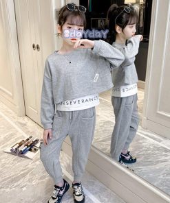 子供服 セットアップ 女の子 長袖 春秋 上下セット 韓国子供服 キッズ ジュニア Tシャツ ロング丈パンツ 可愛い 小学生 おしゃれ 通学着