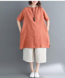 Tシャツ レディース 夏 綿麻 トップス 40代 半袖 カットソー 大きいサイズ シンプル ゆったり UVカット 韓国風 新作 かわいい おしゃれ 20代 30代