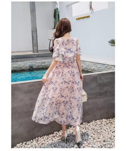 マキシワンピース レデイース ワンピース 半袖 夏 花柄 シフォン ロング丈 フリル 大きいサイズ 韓国風 リゾート オシャレ 着痩せ 30代 40代 50代 ゆったり