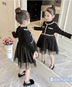 子供服 ワンピース キッズ 長袖 子供ドレス Dress 女の子 秋着 膝丈ワンピース シフォン ドット柄 韓国子供服 ジュニア 可愛い 通学着 おしゃれ カジュアル