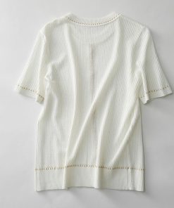 ニットシャツ レディース トップス 40代 半袖 綿 白 ニット 春夏 カットソー 新作 大きいサイズ シンプル UVカット 韓国風 40代 かわいい 30代 おしゃれ 20代