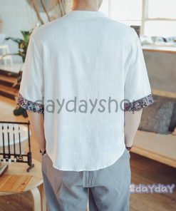 麻 Tシャツ メンズ 涼しい トップス リネン Tシャツ カジュアル Tシャツ 半袖 T シャツ プルオーバー トップス 刺繍 紳士服 夏 新作 2019 5色 サマー