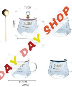 ロゴ グリーン 蓋つき コーヒーカップ コップ 可愛い マグカップ スプーン セットアイテム お茶用品 ティーカップ キッチン用品 クリア 食器