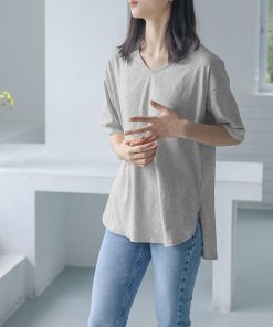 Tシャツ レディース 春夏 40代 半袖 Vネック ニットトップス 白Tシャツ 無地 綿 ショット丈ニットソー ゆったり カットソー おしゃれ 50代 大人 30代