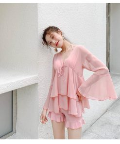 水着 レディース 3点セット 夏 小胸 バンドゥ パレオ 日焼け防止 パッド付き 体型カバー UVカット ママ水着 海水浴 潜水 韓国風 20代 40代 30代 可愛い