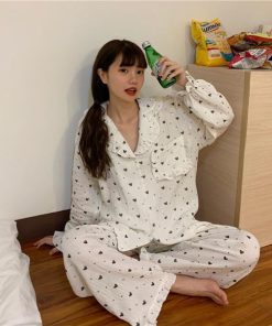 パジャマ レディース 春 秋 長袖 パジャマ ロングパンツ 花柄 ハート ルームウェア 上下セット 前開き パジャマ 可愛い 韓国風 パジャマ 寝巻き 部屋着