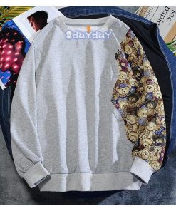 スウェットトレーナー メンズトレーナー 切り替え 長袖Tシャツ 30代40代50代 メンズ 刺繍 くま柄 ゆったりカジュアルトップス 春 クルーネックプルオーバー