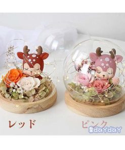 母の日ギフト ブリザード ギフト 母の日 女性 花 プレゼント プリザーブドフラワー ガラス置き物 退職祝い 贈り物 ガラスドーム 飾り 送別 2021 花 鹿