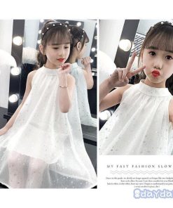 ワンピース キッズ 子供服 女の子 夏 キッズワンピース ノースリーブ チュール ドット柄 子供ドレス ジュニア 子ども お姫様 新品 おしゃれ 可愛い カジュアル