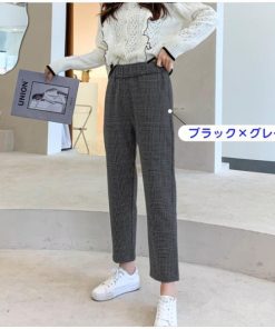 パンツ レディース 春新作 ボトムス ワイドパンツ 九分丈 チノパンツ 美脚 韓国風 おしゃれ 20代 30代 40代 ハイウエスト 楽ちん チェック柄 ゆったり