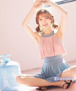 大きいサイズ 可愛い ショートパンツサロペット水着 ワンピース型 水着レディース ママ水着 韓国風 スイムウェア 水着 体型カバー 水着 チェック柄 40代 フレア