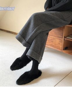 ワイドパンツ レディース 冬 ボトムス パンツ ガウチョパンツ フレアパンツ 九分丈 千鳥格子 厚手 ハイウエスト 黒 おしゃれ ゆったり 着痩せ