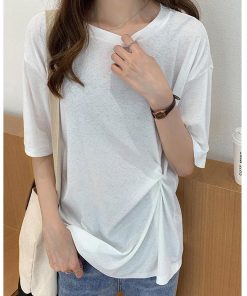 Tシャツ レディース きれいめ 40代 春夏 五分袖Tシャツ キラキラ 白ブラウス 綿 トップス オシャレ 韓国風 ゆったり 大きいサイズ  Tシャツ 30代50代 体型カバー