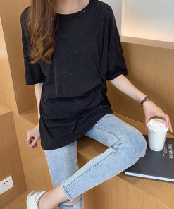 Tシャツ レディース きれいめ 40代 春夏 五分袖Tシャツ キラキラ 白ブラウス 綿 トップス オシャレ 韓国風 ゆったり 大きいサイズ  Tシャツ 30代50代 体型カバー