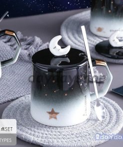 ブラック キッチン用品 コーヒーカップ 蓋つき グラデーションカラー マグカップ コップ ティーカップ 星空 月 食器 お茶用品 星