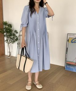 シャツワンピース レディース 40代 キレイめ ロング 可愛い 春夏 半袖 プリーツ シャツワンピ Aライン スカート ひざ丈 フレア 50代 30代 韓国風 おしゃれ