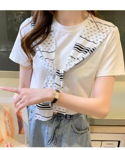 Tシャツ レディース トップス 40代 半袖 綿 春夏 カットソー 新作 大きいサイズ リボン付き UVカット 韓国風 20代 40代 30代 かわいい おしゃれ