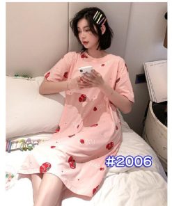 パジャマ ルームウェア レディース 夏 綿 半袖 イチゴ柄 リボン付き 大きいサイズ ワンピースパジャマ 女性 韓国風 寝間着 部屋着 ゆったり