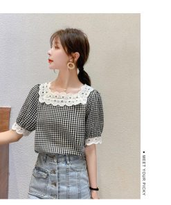 ブラウス レディース きれいめ 40代 春夏 半袖 チェック柄 トップス オシャレ シフォン ブラウス シャツ 韓国風 ゆったり 体型カバー カジュアル 30代 ブラウス