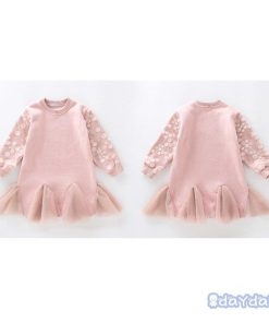 子供服 ワンピース キッズ 女の子 長袖 おしゃれ 秋冬 韓国子供服 ジュニア レースワンピース 膝丈 丸首 無地 子供ドレス Dress カジュアル 可愛い 通学着 新品