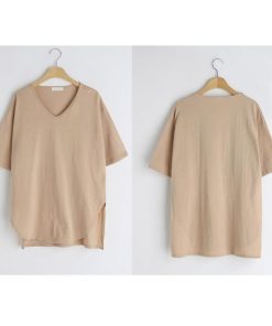 Tシャツ レディース 夏 半袖 綿 Vネック カットソー トップス シンプル 透けない おしゃれ コーデ UVカット きれいめ 40代 30代 20代 スリット