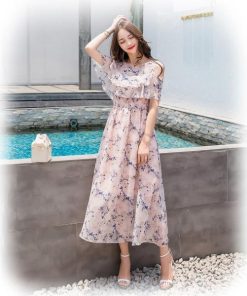 マキシワンピース レデイース ワンピース 半袖 夏 花柄 シフォン ロング丈 フリル 大きいサイズ 韓国風 リゾート オシャレ 着痩せ 30代 40代 50代 ゆったり