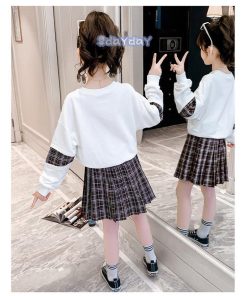 子供服 セットアップ 女の子 長袖 春秋 秋着 上下セット 韓国子供服 キッズ ジュニア トップス 丸首 スカート 膝上丈  通学着 可愛い おしゃれ 新品