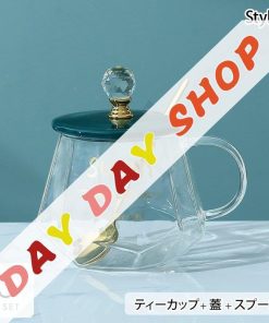 ロゴ グリーン 蓋つき コーヒーカップ コップ 可愛い マグカップ スプーン セットアイテム お茶用品 ティーカップ キッチン用品 クリア 食器