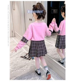 子供服 セットアップ 女の子 長袖 春秋 秋着 上下セット 韓国子供服 キッズ ジュニア トップス 丸首 スカート 膝上丈  通学着 可愛い おしゃれ 新品