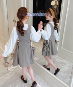 子供服 セットアップ 女の子 長袖 春秋 秋着 上下セット 韓国子供服 キッズ ジュニア トップス 丸首 スカート 膝上丈  おしゃれ 新品 通学着 可愛い