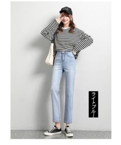 デニムパンツ レディース 春夏 40代 ボトムス ロング デニム 美脚 韓国風 おしゃれ 20代 30代 ロング ズボン ハイウエスト 新作