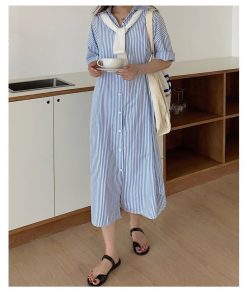 シャツワンピース レディース 40代 キレイめ ロング 可愛い 春夏 半袖 プリーツ シャツワンピ Aライン スカート ひざ丈 フレア 50代 30代 おしゃれ 韓国風