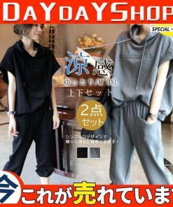 スポーツ 夏 パンツ レディース 2点セットワイドトパンツ ルームウェア ボトムス セットアップ 着痩せ 上下セット トップス フード付き