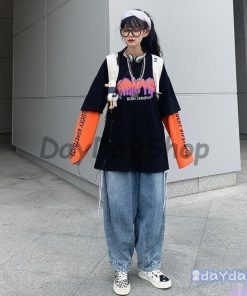男女兼用 原宿 長袖 重ね着風 ストリート 韓国ファッション レディース ロンT トップス トレーナー 春秋