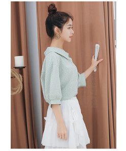 シャツ レディース トップス チェック柄 夏 Tシャツ ポロ襟 前開き 大きいサイズ 韓国風 オシャレ 通勤 大人 着痩せ キレイ カジュアル 20代 30代 40代 ゆったり